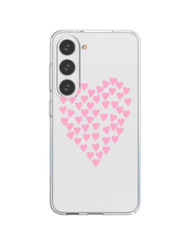 Coque Samsung Galaxy S23 5G Coeurs Heart Love Rose Pink Transparente - Project M