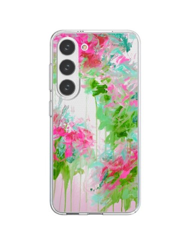 Cover Samsung Galaxy S23 5G Fiori Rosa Verde Trasparente - Ebi Emporium