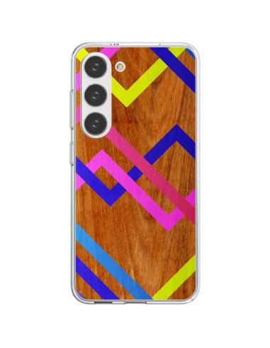 Coque Samsung Galaxy S23 5G Pink Yellow Wooden Bois Azteque Aztec Tribal - Jenny Mhairi