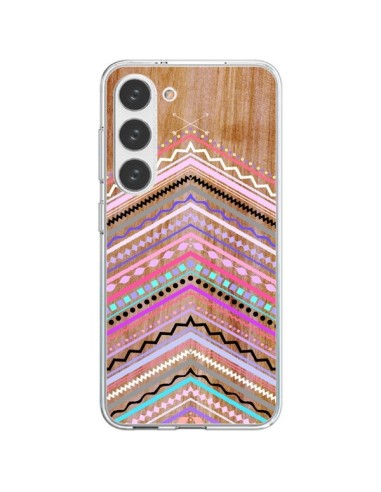 Coque Samsung Galaxy S23 5G Purple Chevron Wild Wood Bois Azteque Aztec Tribal - Jenny Mhairi