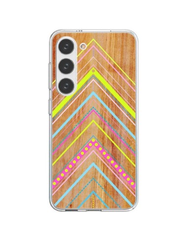 Coque Samsung Galaxy S23 5G Wooden Chevron Pink Bois Azteque Aztec Tribal - Jenny Mhairi