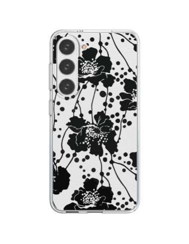 Coque Samsung Galaxy S23 5G Fleurs Noirs Flower Transparente - Dricia Do