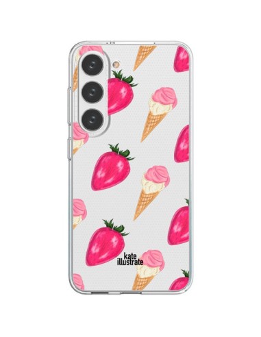 Coque Samsung Galaxy S23 5G Strawberry Ice Cream Fraise Glace Transparente - kateillustrate