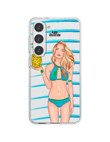 Coque Samsung Galaxy S23 5G Malibu Ananas Plage Ete Bleu Transparente - kateillustrate