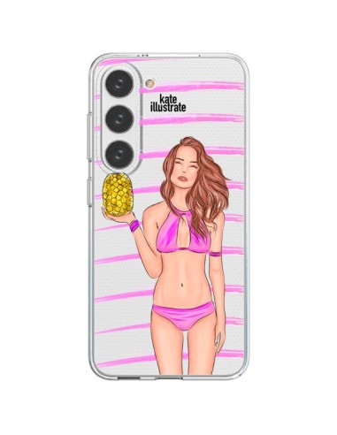 Coque Samsung Galaxy S23 5G Malibu Ananas Plage Ete Rose Transparente - kateillustrate