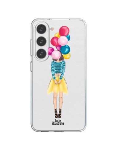 Coque Samsung Galaxy S23 5G Girls Balloons Ballons Fille Transparente - kateillustrate