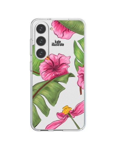 Samsung Galaxy S23 5G Case Tropical Leaves Flowerss Foglie Clear - kateillustrate