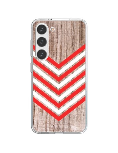 Coque Samsung Galaxy S23 5G Tribal Aztèque Bois Wood Flèche Rouge Blanc - Laetitia