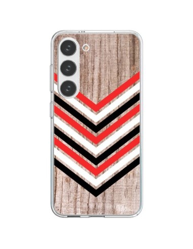 Coque Samsung Galaxy S23 5G Tribal Aztèque Bois Wood Flèche Rouge Blanc Noir - Laetitia