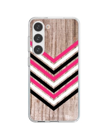 Coque Samsung Galaxy S23 5G Tribal Aztèque Bois Wood Flèche Rose Blanc Noir - Laetitia