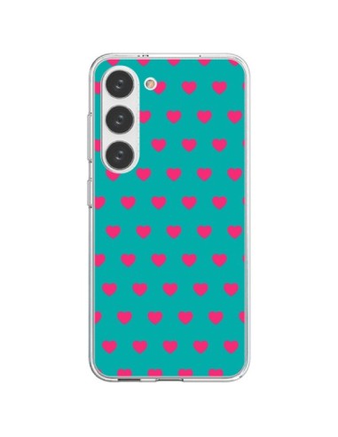 Coque Samsung Galaxy S23 5G Coeurs Roses Fond Bleu - Laetitia