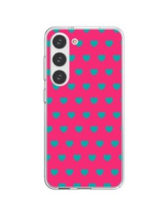 Coque Samsung Galaxy S23 5G Coeurs Bleus Fond Rose -...