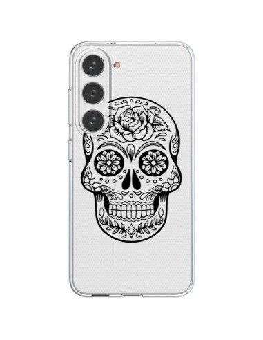 Coque Samsung Galaxy S23 5G Tête de Mort Mexicaine Noir Transparente - Laetitia