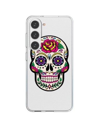 Coque Samsung Galaxy S23 5G Tête de Mort Mexicaine Fleurs Transparente - Laetitia