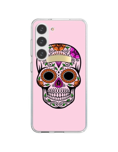 Coque Samsung Galaxy S23 5G Tête de Mort Mexicaine Rose Multicolore - Laetitia