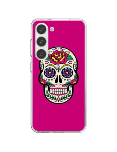 Coque Samsung Galaxy S23 5G Tête de Mort Mexicaine Rose Fushia - Laetitia