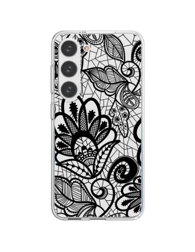 Samsung Galaxy S23 5G Case Pizzo Flowers Flower Black Clear - Petit Griffin