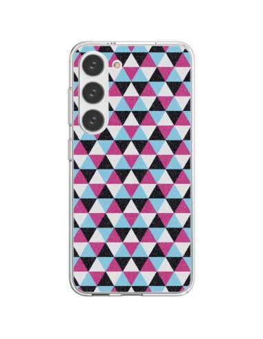 Coque Samsung Galaxy S23 5G Azteque Triangles Rose Bleu Gris - Mary Nesrala