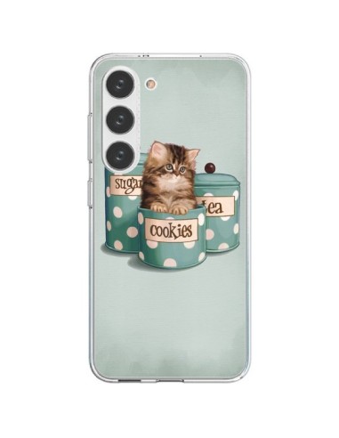 Coque Samsung Galaxy S23 5G Chaton Chat Kitten Boite Cookies Pois - Maryline Cazenave