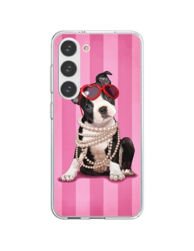 Coque Samsung Galaxy S23 5G Chien Dog Fashion Collier Perles Lunettes Coeur - Maryline Cazenave