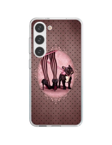 Samsung Galaxy S23 5G Case Lady Jambes Dog Dog Pink Polka Black - Maryline Cazenave