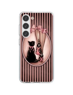 Coque Samsung Galaxy S23 5G Lady Chat Noeud Papillon Pois...