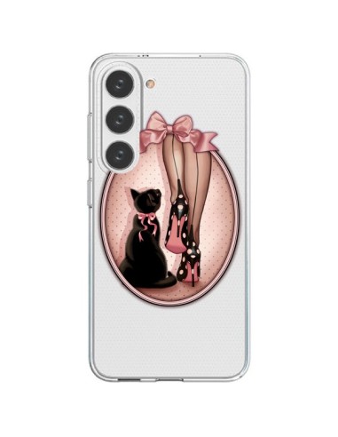 Coque Samsung Galaxy S23 5G Lady Chat Noeud Papillon Pois Chaussures Transparente - Maryline Cazenave