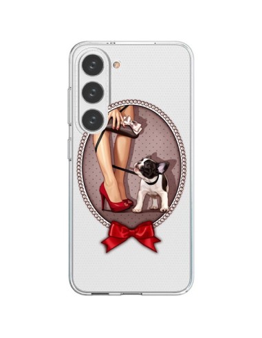 Coque Samsung Galaxy S23 5G Lady Jambes Chien Bulldog Dog Pois Noeud Papillon Transparente - Maryline Cazenave
