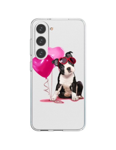 Cover Samsung Galaxy S23 5G Cane Dog Palloncini Occhiali Cuore Rosa Trasparente - Maryline Cazenave