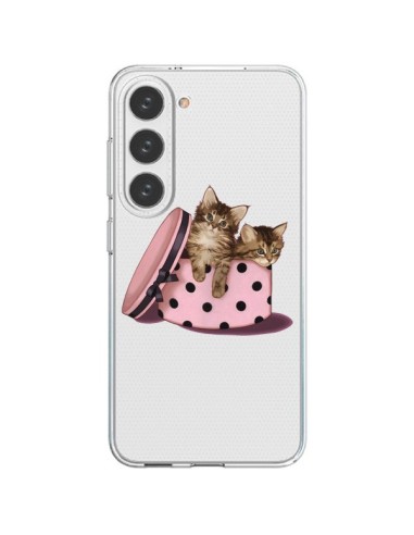 Coque Samsung Galaxy S23 5G Chaton Chat Kitten Boite Pois Transparente - Maryline Cazenave