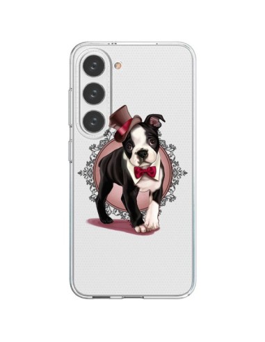 Coque Samsung Galaxy S23 5G Chien Bulldog Dog Gentleman Noeud Papillon Chapeau Transparente - Maryline Cazenave