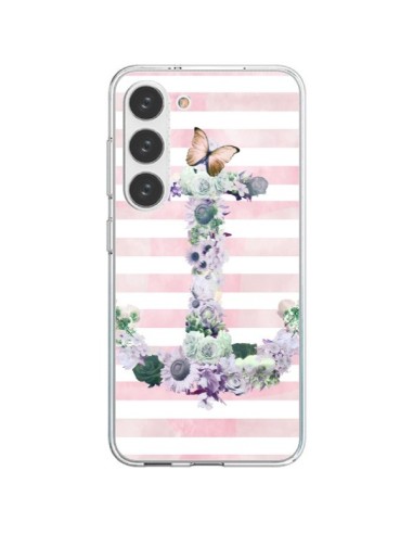 Coque Samsung Galaxy S23 5G Ancre Rose Fleurs Navire - Monica Martinez