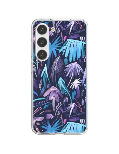 Coque Samsung Galaxy S23 5G Brushstrokes Tropical Palms Navy - Ninola Design