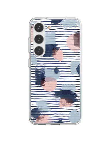Coque Samsung Galaxy S23 5G Watercolor Stains Stripes Navy - Ninola Design