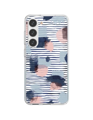 Samsung Galaxy S23 5G Case WaterColor Stains Righe Azzurre - Ninola Design