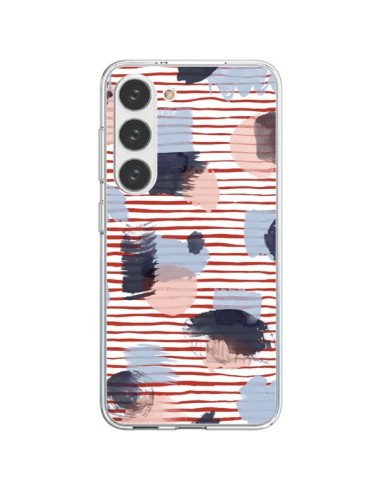 Coque Samsung Galaxy S23 5G Watercolor Stains Stripes Red - Ninola Design