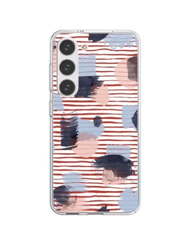 Cover Samsung Galaxy S23 5G Watercolor Stains Righe Rosse - Ninola Design