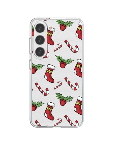Cover Samsung Galaxy S23 5G Calze Bastoncini di Zucchero Agrifoglio Natale Trasparente - Nico