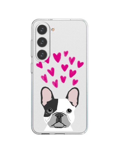 Coque Samsung Galaxy S23 5G Bulldog Français Coeurs Chien Transparente - Pet Friendly