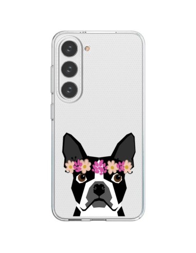 Coque Samsung Galaxy S23 5G Boston Terrier Fleurs Chien Transparente - Pet Friendly