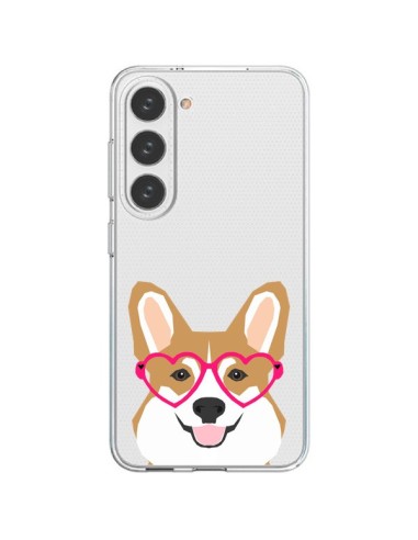 Coque Samsung Galaxy S23 5G Chien Marrant Lunettes Coeurs Transparente - Pet Friendly