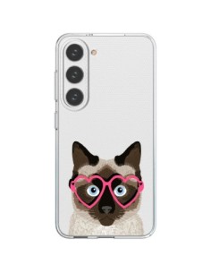 Coque Samsung Galaxy S23 5G Chat Marron Lunettes Coeurs...