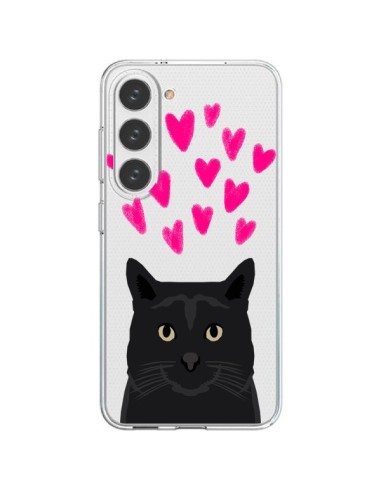 Samsung Galaxy S23 5G Case Cat Black Hearts Clear - Pet Friendly