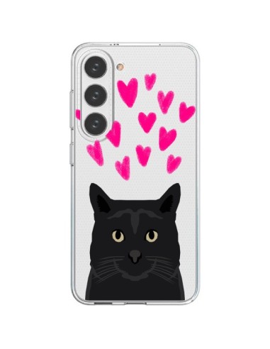 Cover Samsung Galaxy S23 5G Gatto Nero Cuori Trasparente - Pet Friendly