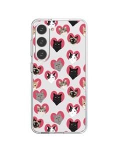 Cover Samsung Galaxy S23 5G Gatto Cuori Trasparente - Pet...