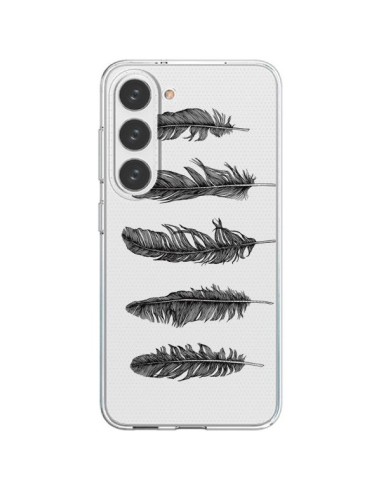 Coque Samsung Galaxy S23 5G Plume Feather Noir Transparente - Rachel Caldwell