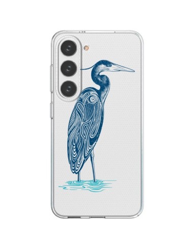 Coque Samsung Galaxy S23 5G Heron Blue Oiseau Transparente - Rachel Caldwell