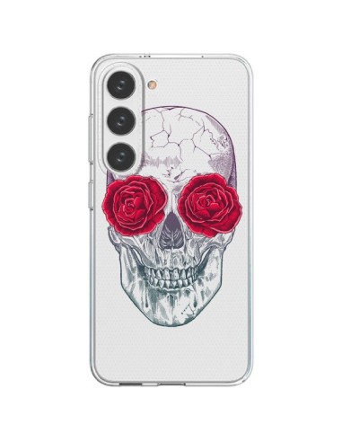 Coque Samsung Galaxy S23 5G Tête de Mort Rose Fleurs Transparente - Rachel Caldwell