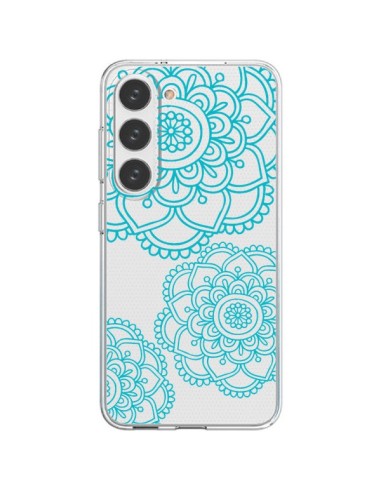 Coque Samsung Galaxy S23 5G Mandala Bleu Aqua Doodle Flower Transparente - Sylvia Cook