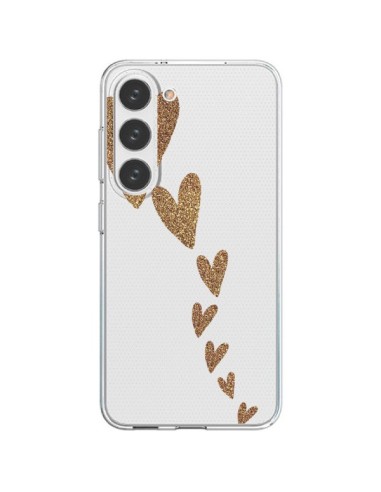 Coque Samsung Galaxy S23 5G Coeur Falling Gold Hearts Transparente - Sylvia Cook